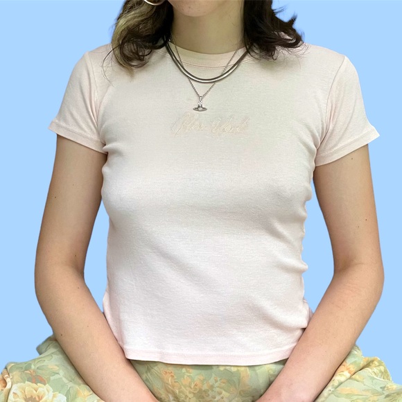 NWT Brandy Melville Peach New York Embroidered Baby Tee - Picture 2 of 8